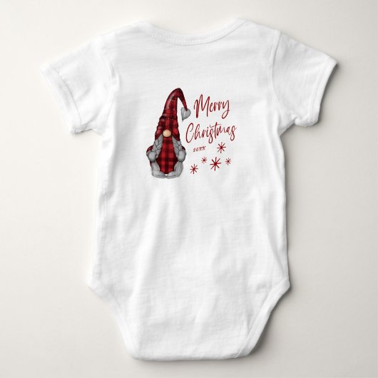 Vrolijk Kerstmis Rustieke Gnoom in Rode Buffel Pla Romper (Achterkant)