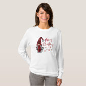 Vrolijk Kerstmis Rustieke Gnoom in Rode Buffel Pla T-shirt (Voorkant volledig)