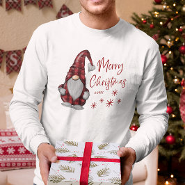 Vrolijk Kerstmis Rustieke Gnoom in Rode Buffel Pla T-shirt