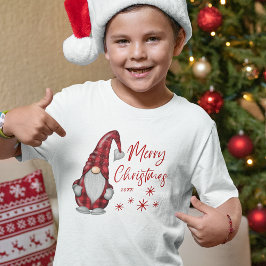 Vrolijk Kerstmis Rustieke Gnoom in Rode Buffel Pla T-shirt