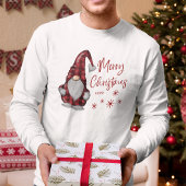 Vrolijk Kerstmis Rustieke Gnoom in Rode Buffel Pla T-shirt