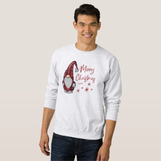 Vrolijk Kerstmis Rustieke Gnoom in Rode Buffel Pla Trui (Voorkant volledig)