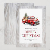 Vrolijk Kerstmis Rustieke Houten Rode Vrachtwagen  Feestdagenkaart (Voorkant / Achterkant)