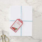 Vrolijk Kerstmis Rustieke Rode Vrachtwagen Trendy Cadeaulabel (Met Touw)