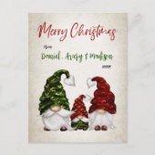 Vrolijk Kerstmis Rustieke Waterverf Gnome Familie Feestdagenkaart (Voorkant)