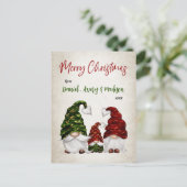 Vrolijk Kerstmis Rustieke Waterverf Gnome Familie Feestdagenkaart (Staand voorkant)
