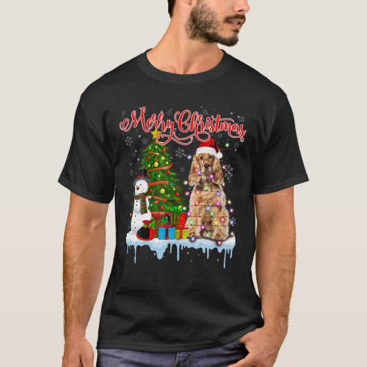 Vrolijk Kerstmis Santa Cocker Spaniel Licht Xmas T T-shirt (Voorkant)