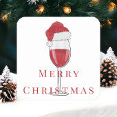 Vrolijk Kerstmis Santa Hat Wijn Glas Vakantie Part Kartonnen Onderzetters
