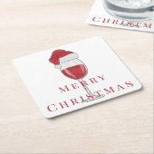 Vrolijk Kerstmis Santa Hat Wijn Glas Vakantie Part Kartonnen Onderzetters (Schuin)