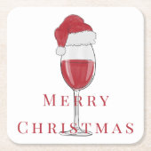 Vrolijk Kerstmis Santa Hat Wijn Glas Vakantie Part Kartonnen Onderzetters (Voorkant)