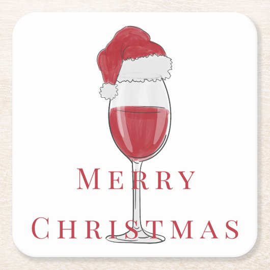 Vrolijk Kerstmis Santa Hat Wijn Glas Vakantie Part Kartonnen Onderzetters (Voorkant)