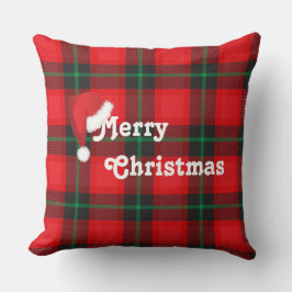 Vrolijk Kerstmis Santa hoed Plaid Tartan Patroon Kussen