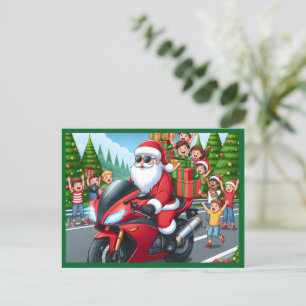 Vrolijk Kerstmis Santa Motorcycle briefkaart