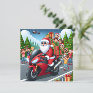 Vrolijk Kerstmis Santa Motorfiets platte kaart