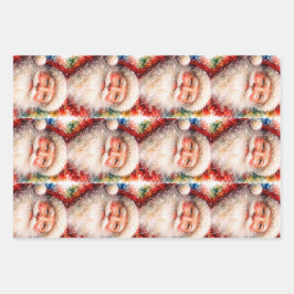 Vrolijk Kerstmis Santa Portret Inpakpapier Vel