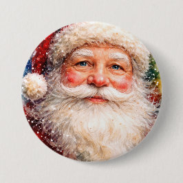 Vrolijk Kerstmis Santa Portret Ronde Button 7,6 Cm