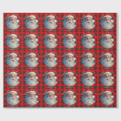 Vrolijk Kerstmis Santa Red Plaid Gepersonaliseerde Cadeaupapier (Vlak)