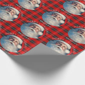 Vrolijk Kerstmis Santa Red Plaid Gepersonaliseerde Cadeaupapier (Hoek)