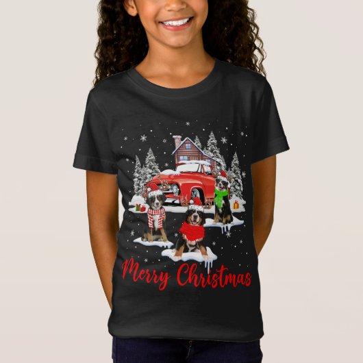 Vrolijk Kerstmis Santa Rendier Berner Bergen Berge T-shirt (Voorkant)