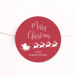Vrolijk Kerstmis Santa Rendier Sleigh Rood Ronde Sticker