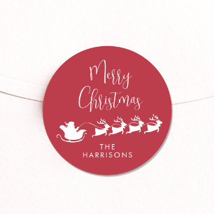 Vrolijk Kerstmis Santa Rendier Sleigh Rood Ronde Sticker