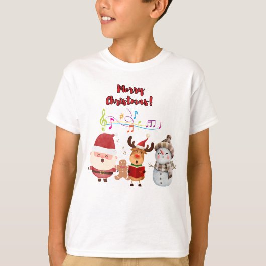 Vrolijk Kerstmis Santa Rendier Sneeuwmannen T-shirt (Voorkant)