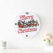 Vrolijk Kerstmis Santa Sleigh Rendier Grote Klok (Huis)