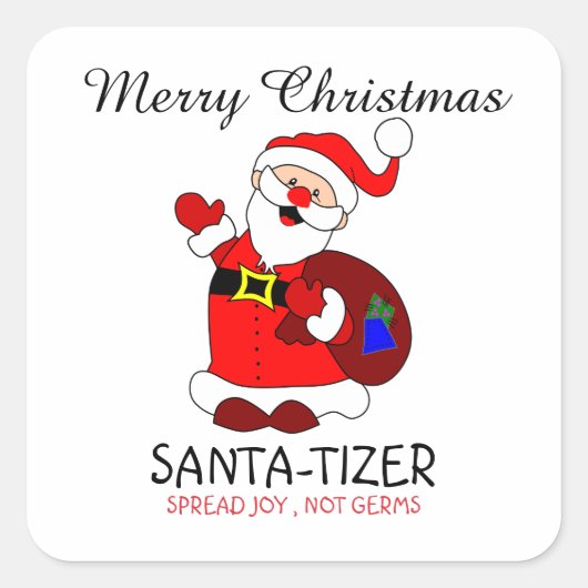 Vrolijk Kerstmis Santa-tizer Spread Joy Not Germs Vierkante Sticker (Voorkant)