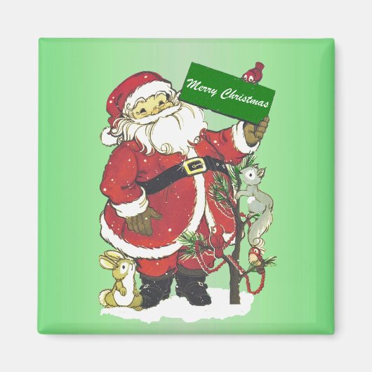 Vrolijk Kerstmis Santa Tree Kleine Dieren Sneeuw Magneet (Voorkant)