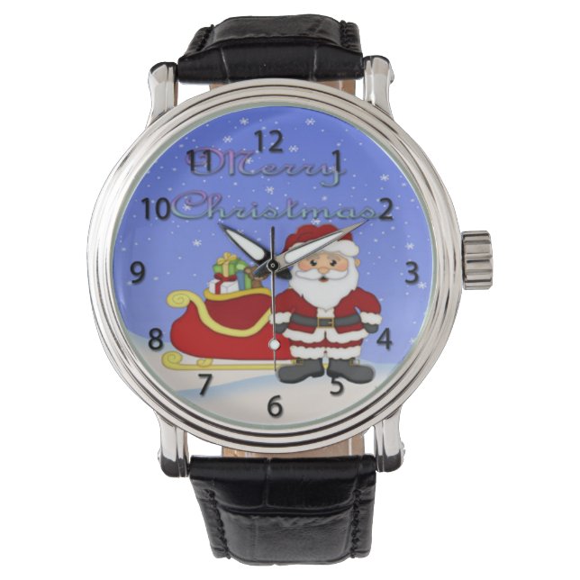 Vrolijk Kerstmis Santa Watch Horloge (Voorkant)
