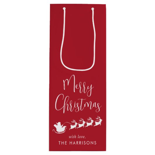 Vrolijk Kerstmis Santas Sleigh Rood Wijn Cadeautas (Voorkant)