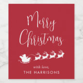 Vrolijk Kerstmis Santas Sleigh Rood Wijn Etiket (Enkel label)