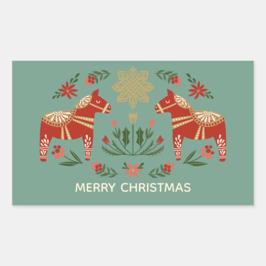 Vrolijk Kerstmis scandi dala paard Rechthoekige Sticker (Voorkant)
