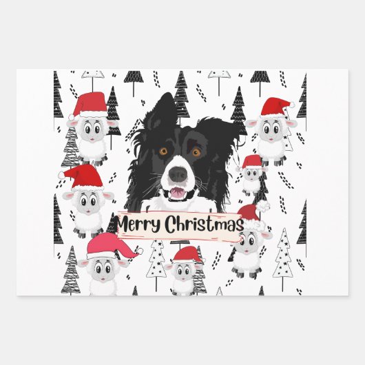 Vrolijk Kerstmis Schaap Herding Hond Inpakpapier Vel (Voorkant 3)