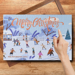 Vrolijk Kerstmis Schaatsen Winter Magic Familie Legpuzzel