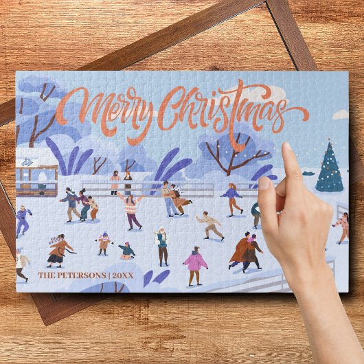Vrolijk Kerstmis Schaatsen Winter Magic Familie Legpuzzel