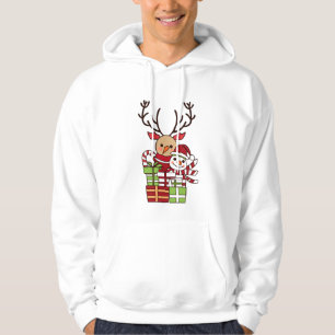 Vrolijk Kerstmis schattig cartoon rendier sneeuwpo Hoodie
