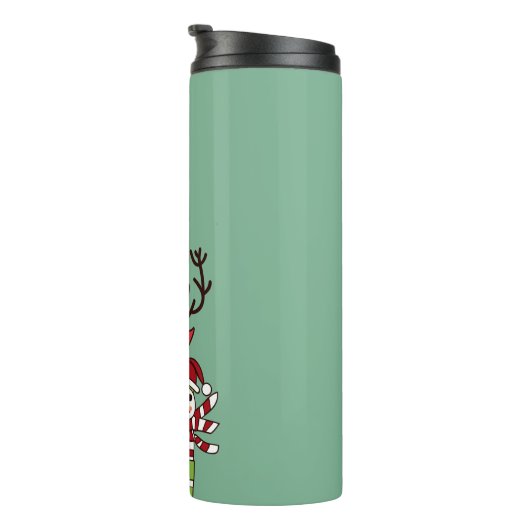Vrolijk Kerstmis schattig cartoon rendier sneeuwpo Thermosbeker (Geroteerd rechts)