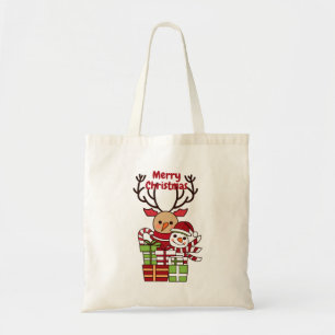 Vrolijk Kerstmis schattig cartoon rendier sneeuwpo Tote Bag