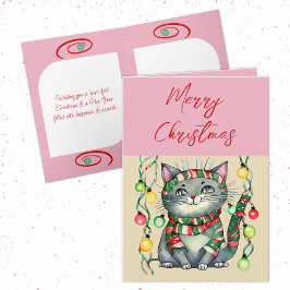 Vrolijk Kerstmis schattig lachend kat bubbels roze Feestdagen Kaart