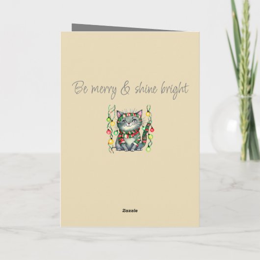 Vrolijk Kerstmis schattig lachend kat bubles grijs Feestdagen Kaart (Achterkant)