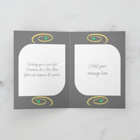 Vrolijk Kerstmis schattig lachend kat bubles grijs Feestdagen Kaart (Binnen)