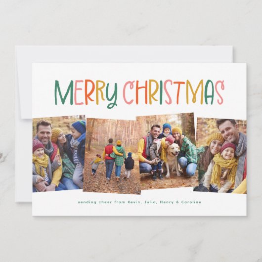 Vrolijk Kerstmis schattig leuk kleurrijke vier fot Feestdagenkaart (Voorkant)