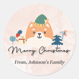 Vrolijk Kerstmis schattig Shiba hond cadeau sticke Ronde Sticker