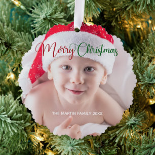 Vrolijk Kerstmis Schattige Aangepaste Baby Foto 2  Ornament Kaart