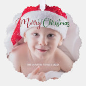 Vrolijk Kerstmis Schattige Aangepaste Baby Foto 2  Ornament Kaart (Voorkant)