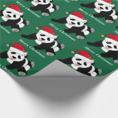 Vrolijk Kerstmis Schattige Panda Beer Custom Cadeaupapier (Hoek)