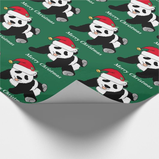 Vrolijk Kerstmis Schattige Panda Beer Custom Cadeaupapier (Hoek)