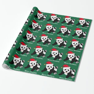 Vrolijk Kerstmis Schattige Panda Beer Custom Cadeaupapier