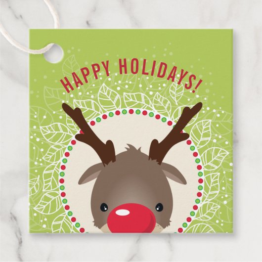 VROLIJK KERSTMIS schattige rode neus rendieren rud Bedankjes Labels (Voorkant)